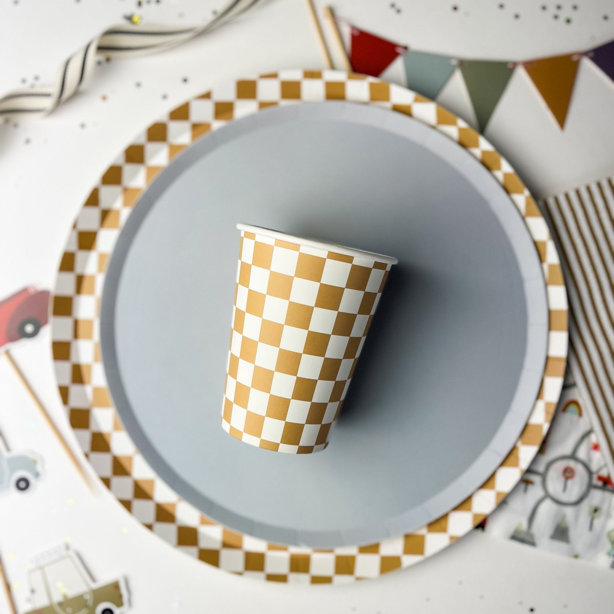 Checkered Gold Matte Cups (Set of 8) - Josi James - Cups