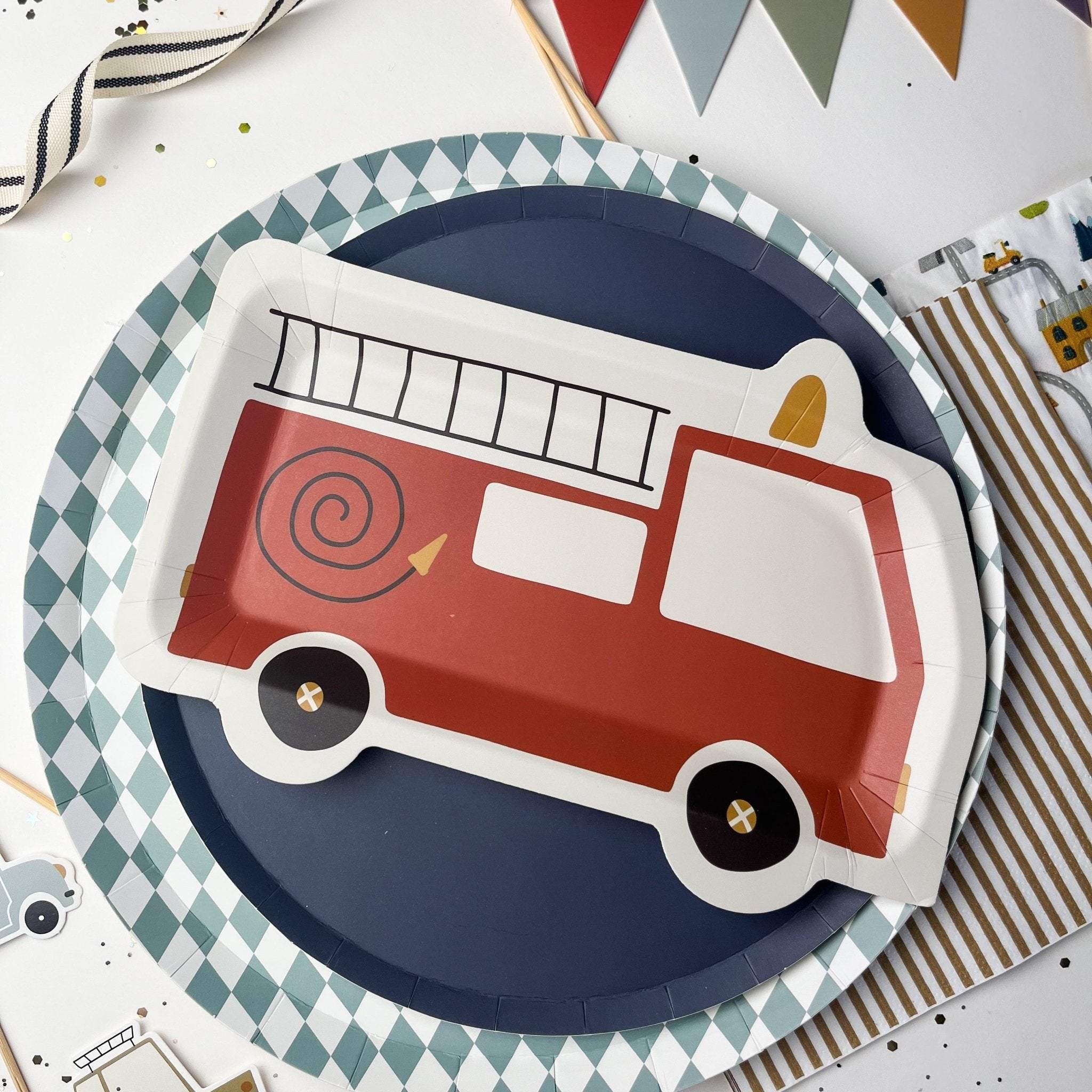 Firetruck Dessert Paper Plate (8pcs) - Josi James - Die Cut Plate