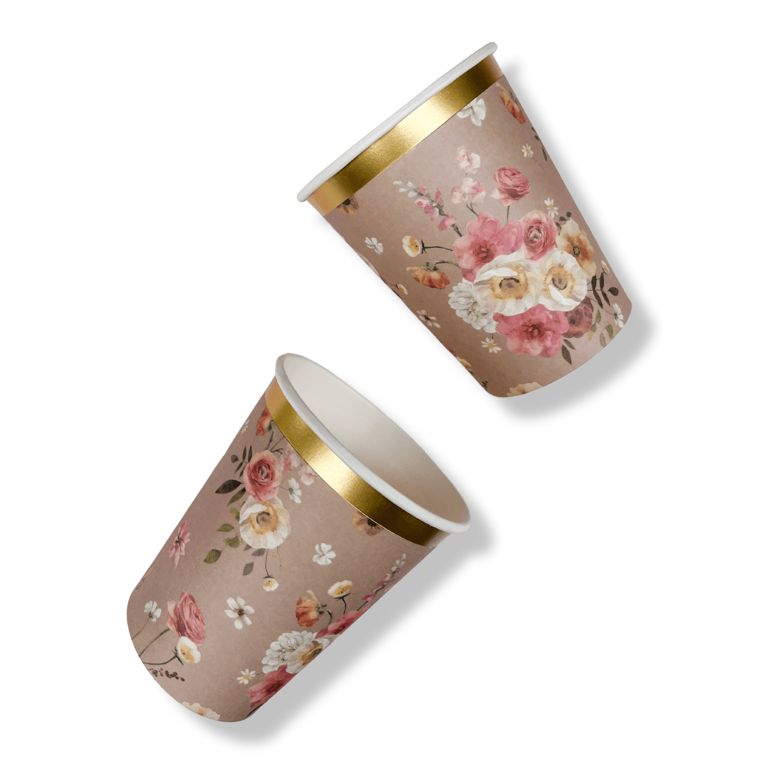 Floral Beige Cups (8pcs) - Josi James - Cups