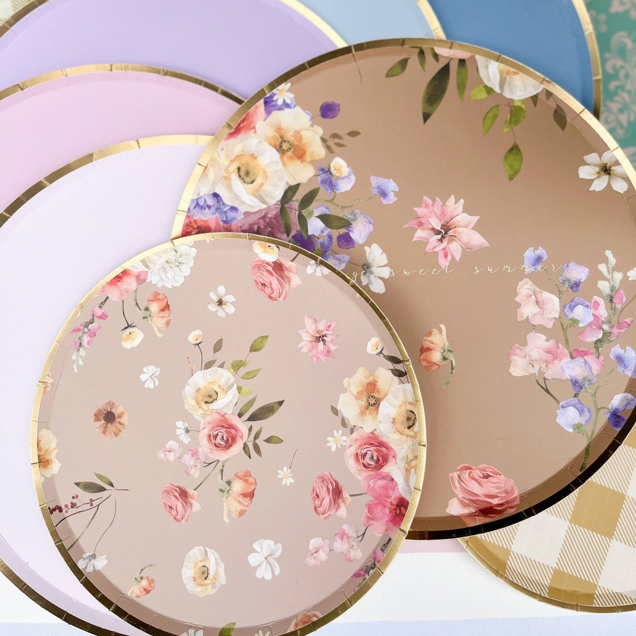 Floral Beige Paper Dessert Plate, (8pcs) - Josi James - 7 Inch Plate