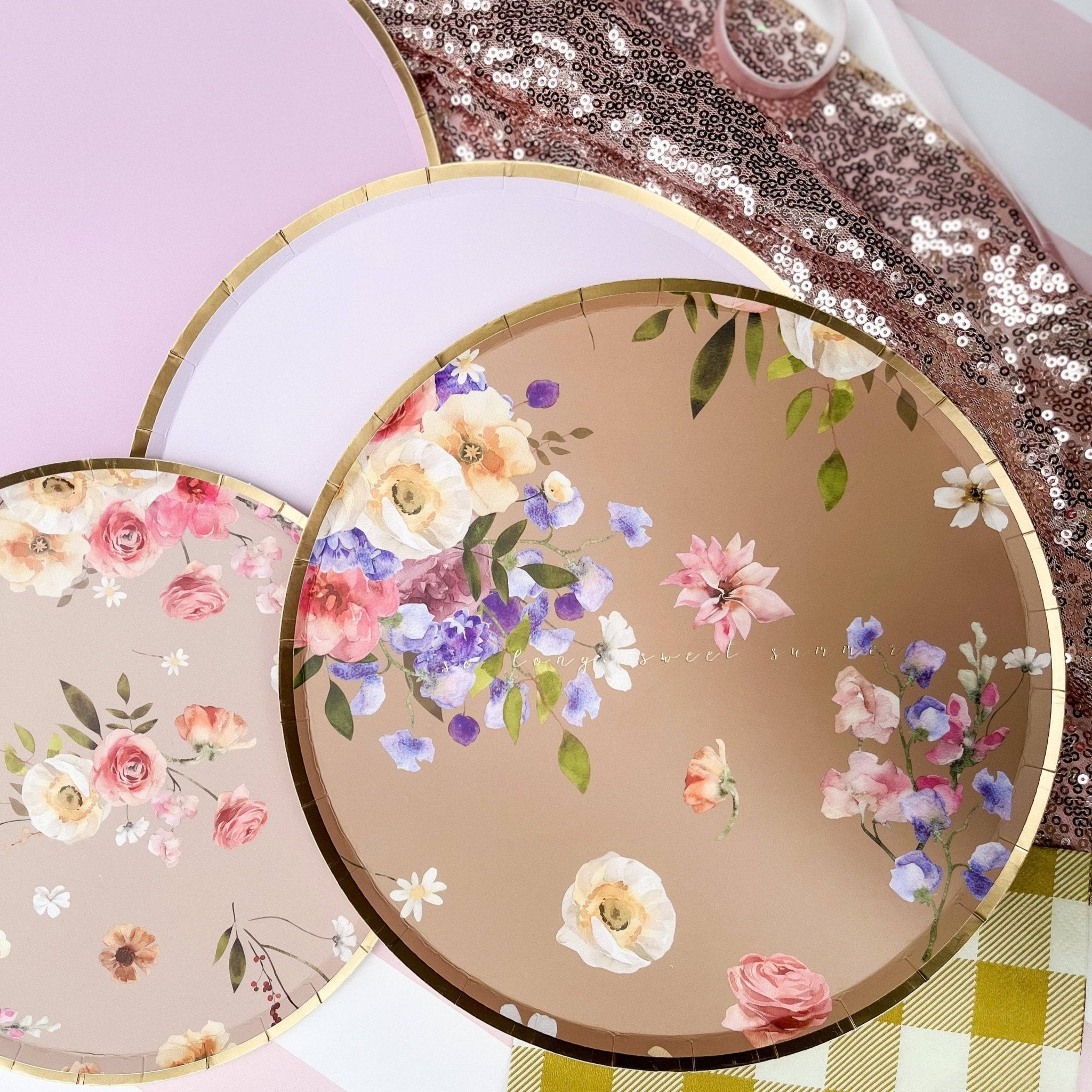 Floral Beige Paper Dessert Plate, (8pcs) - Josi James - 7 Inch Plate