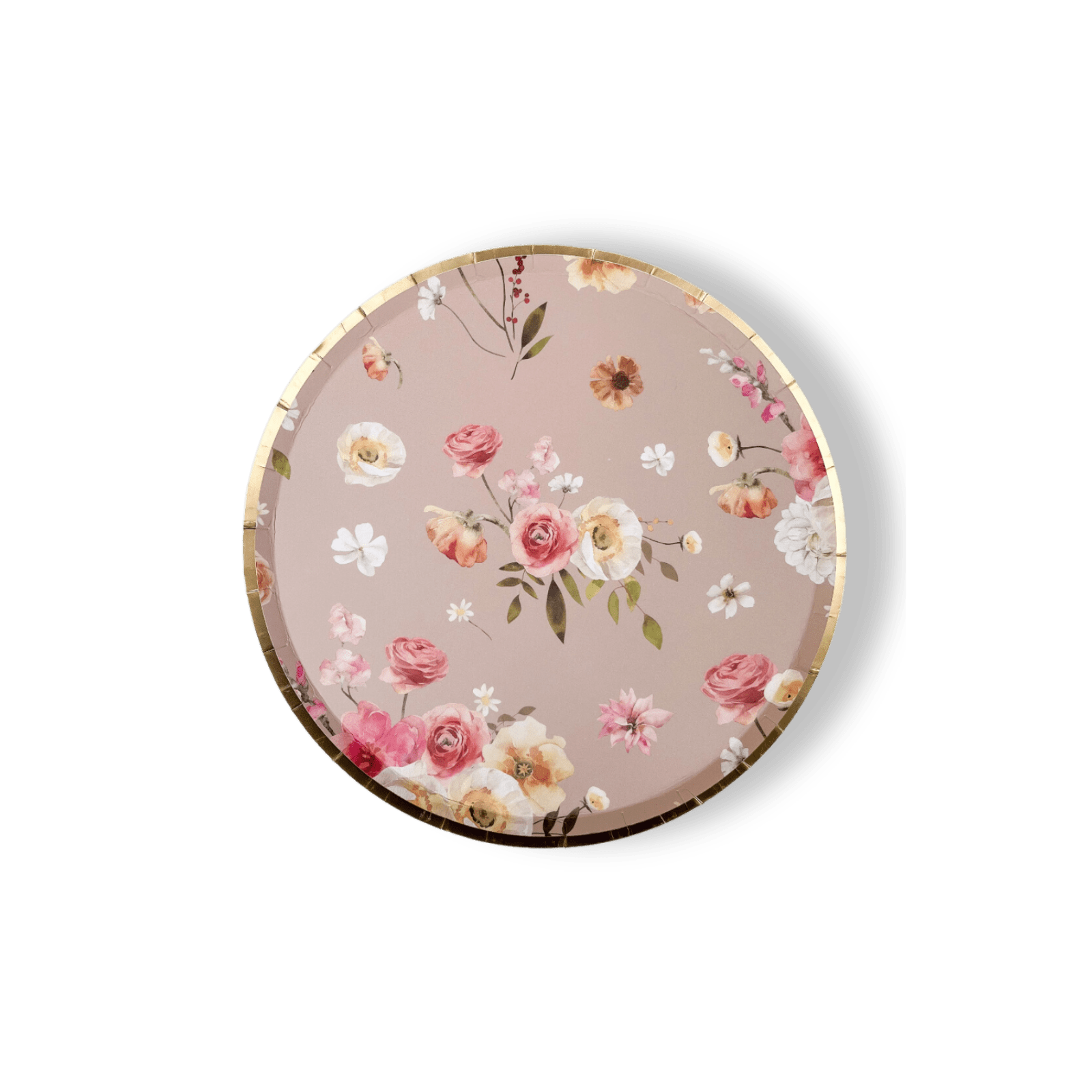 Floral Beige Paper Dessert Plate, (8pcs) - Josi James - 7 Inch Plate