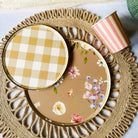 Gold Matte Plaid Paper Dessert Plate (8pcs) - Josi James - 9 Inch Plate