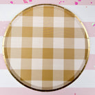 Gold Matte Plaid Paper Dessert Plate (8pcs) - Josi James - 9 Inch Plate