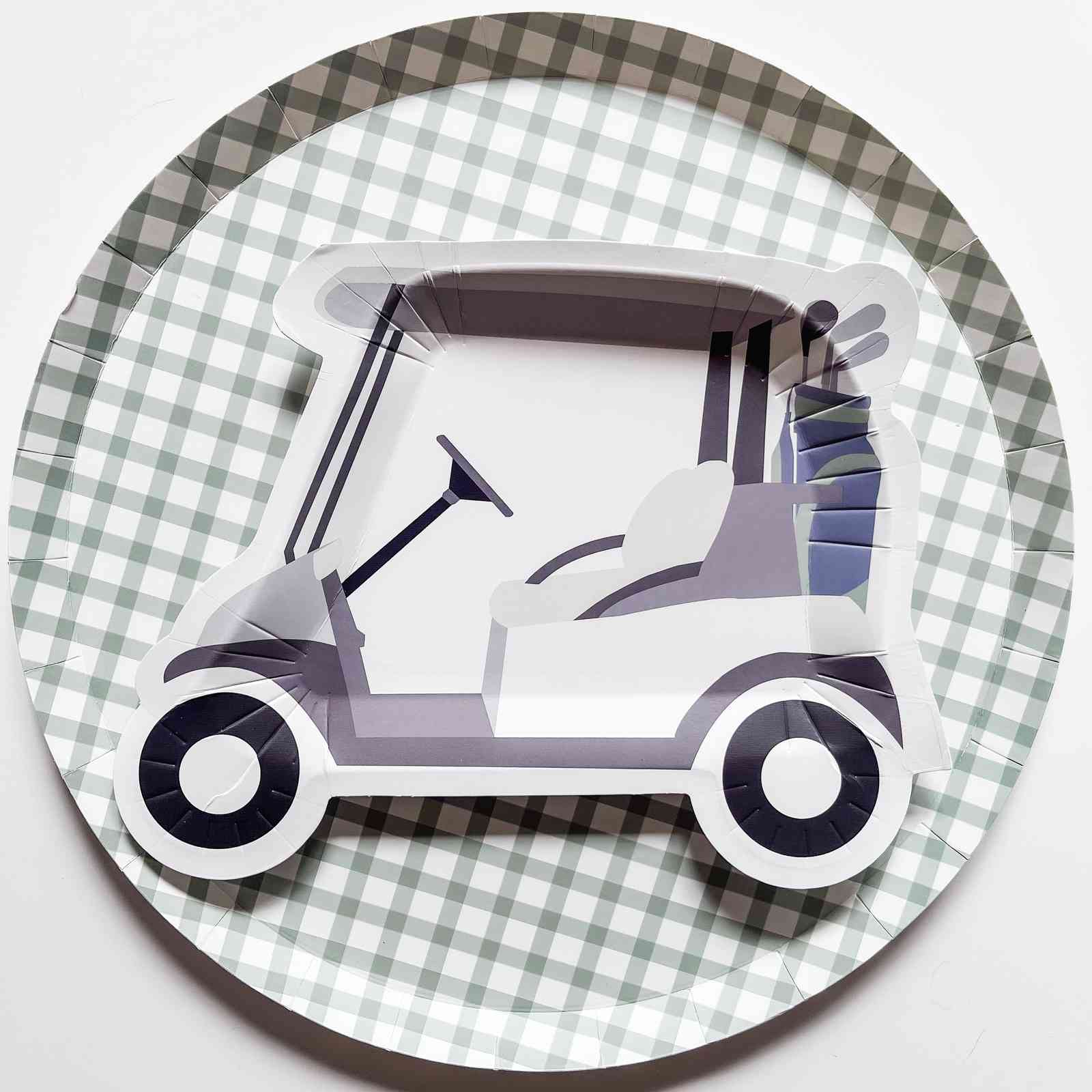 Golf Cart Paper Party Plates - Josi James - Die Cut Plate