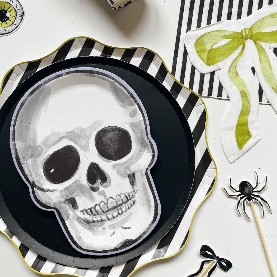 Watercolor Skeleton Halloween Dessert Plate (12pcs) - Josi James - Die Cut Plate