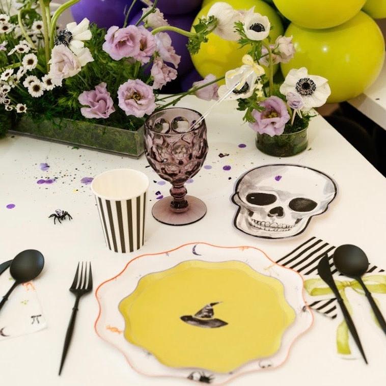 Watercolor Skeleton Halloween Dessert Plate (12pcs) - Josi James - Die Cut Plate