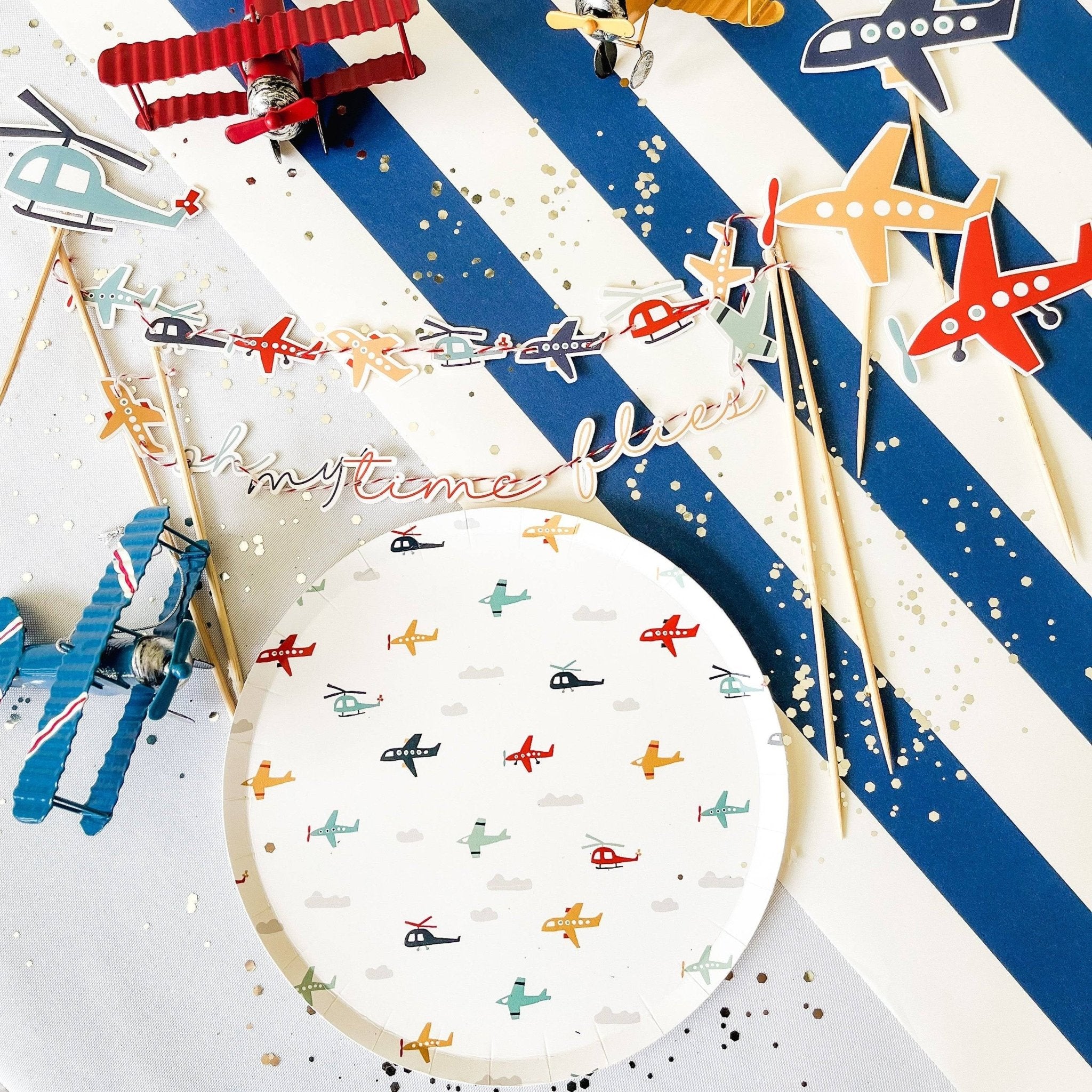 Airplane Cake Topper Time Flies (x1) - Josi James - Cake Banner