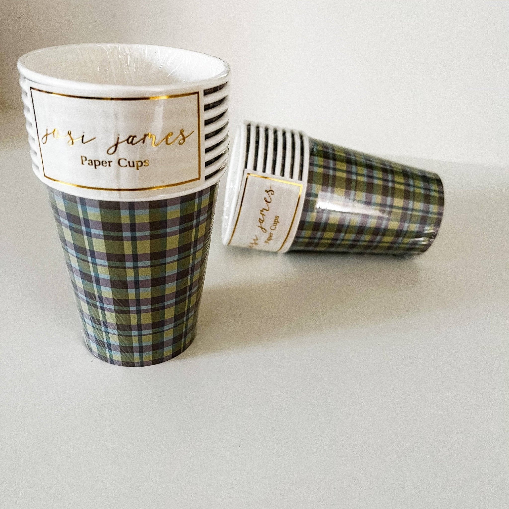 Green & Blue Plaid Cups (8pcs) - Josi James - Cups